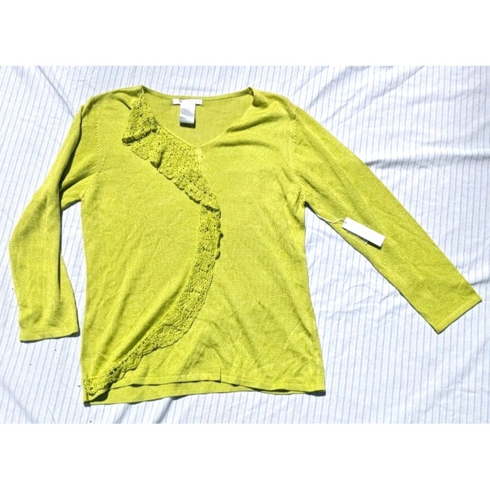 Sarah Spencer Women's XL Green Knit Casual Long Sleeve Shirt Under Layer Fairy
